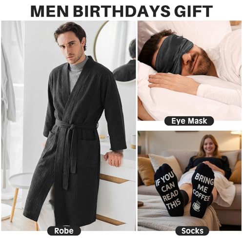 Afarnook 13 Pcs Birthdays Gifts Baskets for Men Get Well Gifts Set for Men Father's Day Gift Box Tumbler Wallet Robe Scented Candle Notebook Sock Bracelet for Father Dad Boyfriend Husband(Dark Gray) - Image 4
