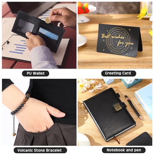Afarnook 13 Pcs Birthdays Gifts Baskets for Men Get Well Gifts Set for Men Father's Day Gift Box Tumbler Wallet Robe Scented Candle Notebook Sock Bracelet for Father Dad Boyfriend Husband(Dark Gray) - Image 5
