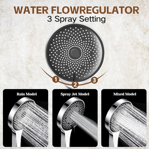 Ashwanth Shower Head,10”Rain Shower Head with Handheld Spray Combo and Adjustable Extension Arm/3-Way Flow Regulator/Shower System,High Pressure Rain Fall Hose,Chrome - Image 4