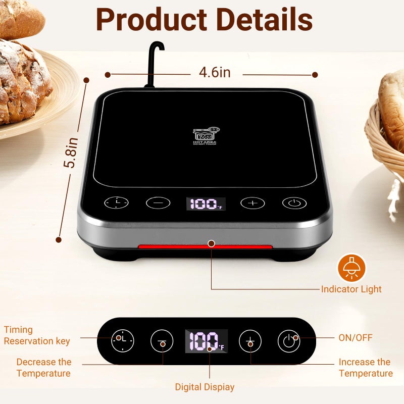 MIKESIER Sourdough Starter Warmer Mat, Sourdough Heating Mat for 24â€“40oz Jars, Precise 1Â°F Thermostat Control (70-100Â°F) Sourdough Warmer, 0-12 Hour Timer, Auto Shut-Off, Ideal for Home Baking - Image 2