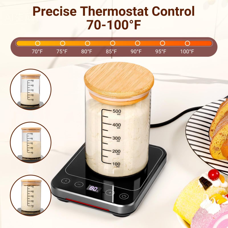 MIKESIER Sourdough Starter Warmer Mat, Sourdough Heating Mat for 24â€“40oz Jars, Precise 1Â°F Thermostat Control (70-100Â°F) Sourdough Warmer, 0-12 Hour Timer, Auto Shut-Off, Ideal for Home Baking - Image 4