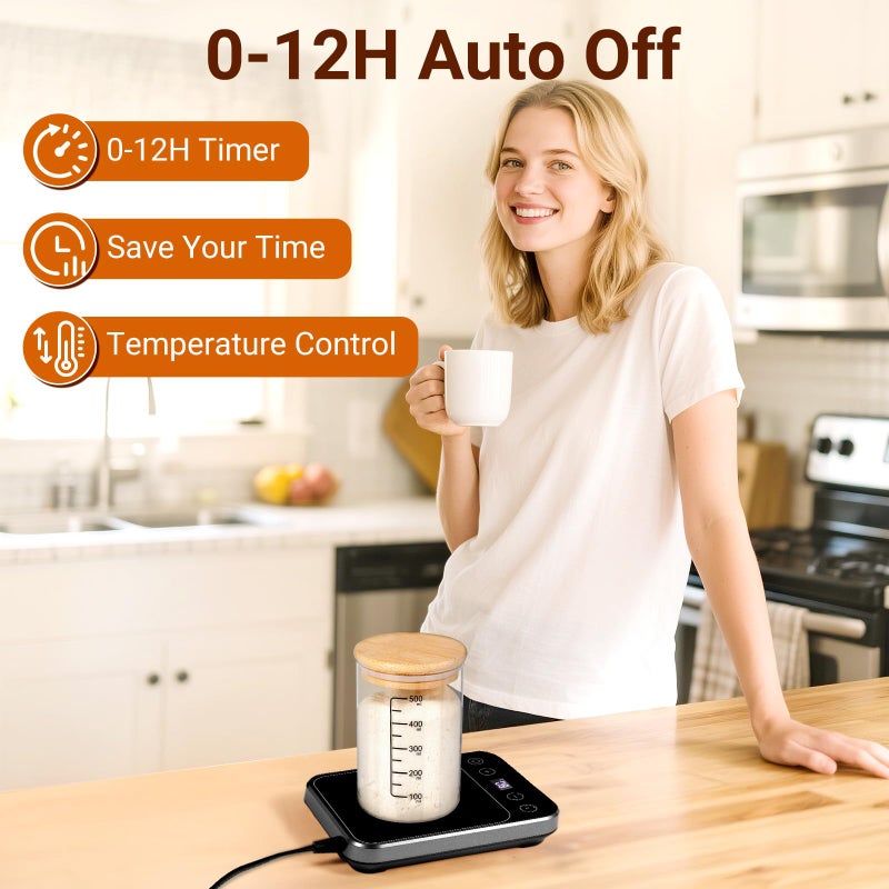 MIKESIER Sourdough Starter Warmer Mat, Sourdough Heating Mat for 24â€“40oz Jars, Precise 1Â°F Thermostat Control (70-100Â°F) Sourdough Warmer, 0-12 Hour Timer, Auto Shut-Off, Ideal for Home Baking - Image 3