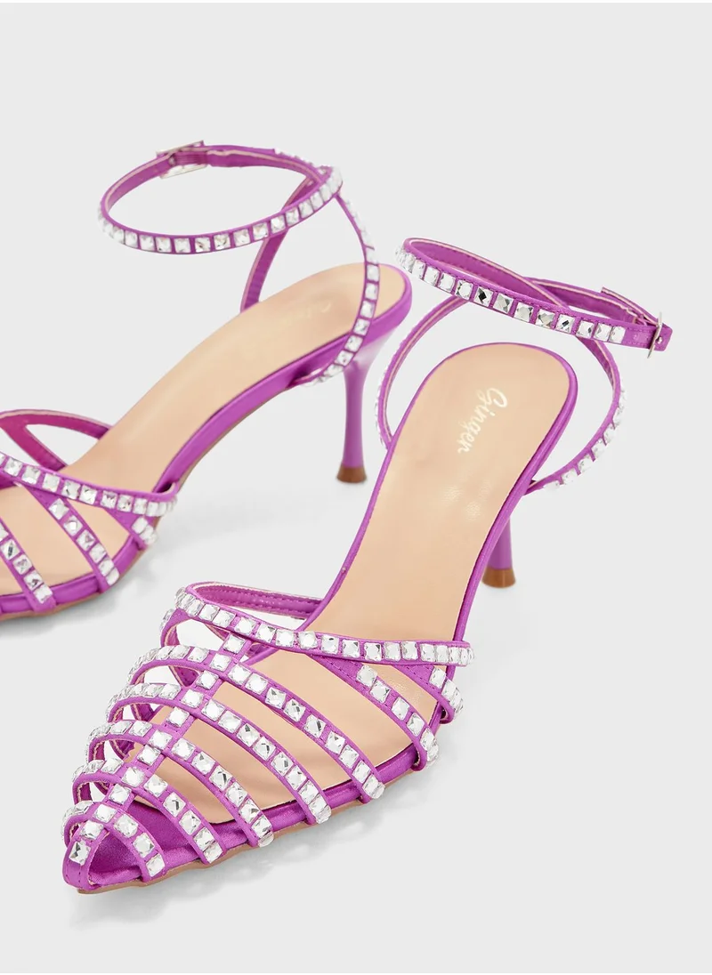 Ginger Square Diamante Multi-Strap Pointed Pump