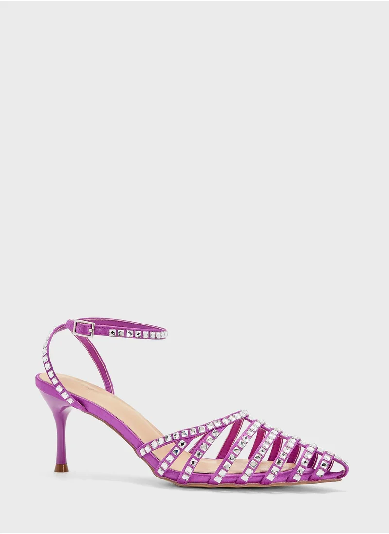 Ginger Square Diamante Multi-Strap Pointed Pump