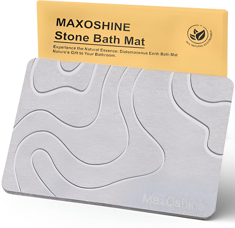 MAXOSHINE TerraDry Stone Mat for Bathroom-Highly Absorbent Diatomaceous Earth Shower Mat-Antislip Stone Bath Mat for Home Kitchen Living Room-Quick Drying Floor Mat (35 X 45 cm Light Grey) - Image 1