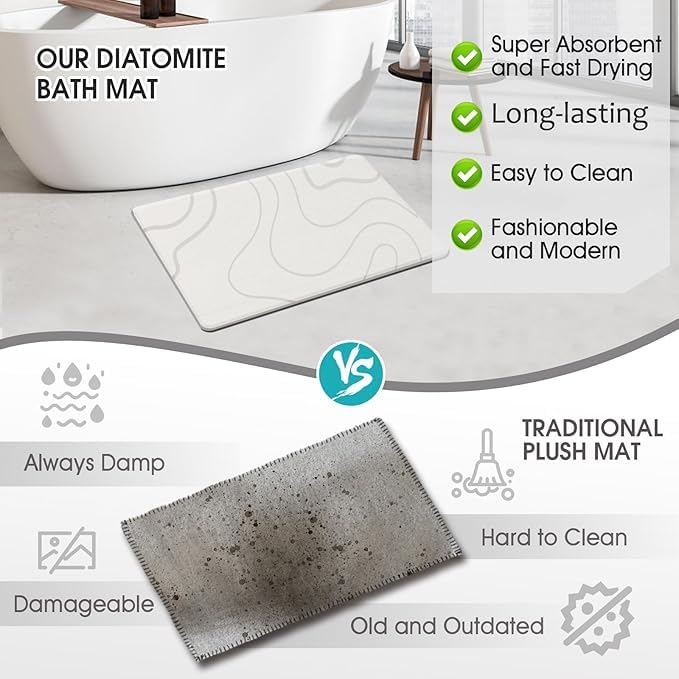 MAXOSHINE TerraDry Stone Mat for Bathroom-Highly Absorbent Diatomaceous Earth Shower Mat-Antislip Stone Bath Mat for Home Kitchen Living Room-Quick Drying Floor Mat (35 X 45 cm Light Grey) - Image 4