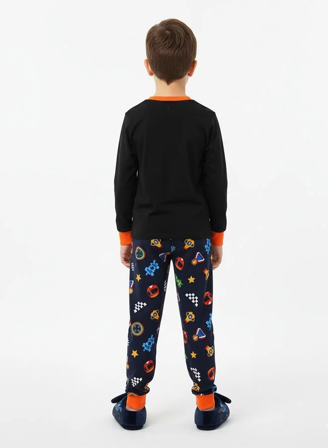 babyqlo Neon Game Print Boys Glow in the Dark Pajama Set