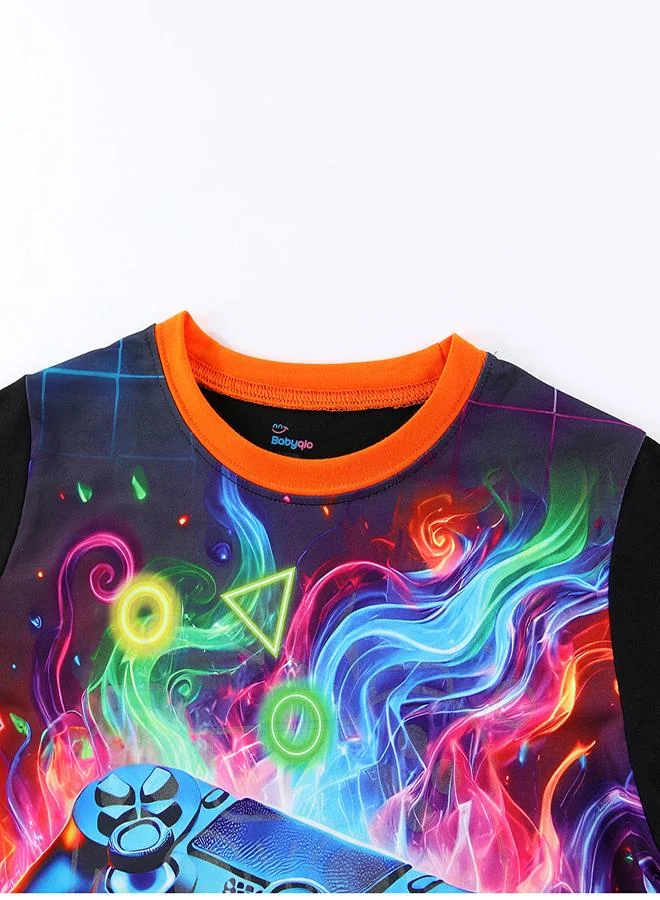 babyqlo Neon Game Print Boys Glow in the Dark Pajama Set