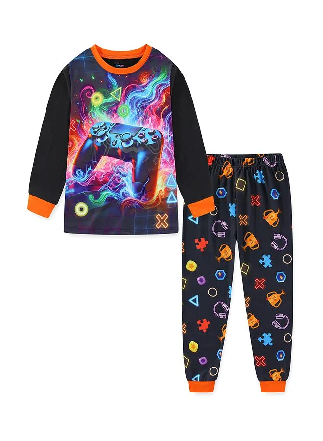 babyqlo Neon Game Print Boys Glow in the Dark Pajama Set