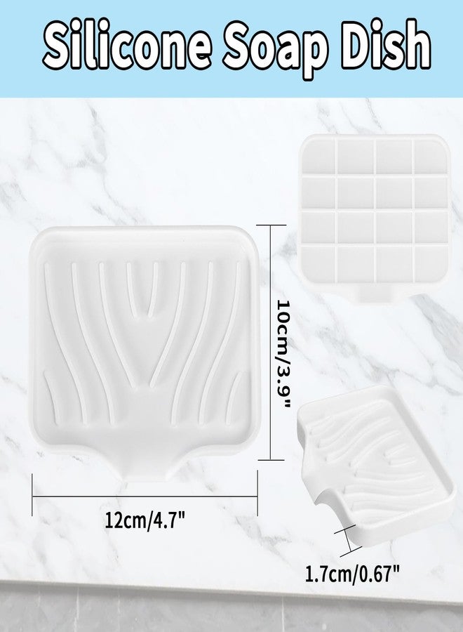 MCSDFN 2 Pack Silicone Soap Dish with Drain, Self Draining Bar Soap Holder for Shower, Silicone Dish Soap Tray, Bathroom and Kitchen Sink Organizer, White - Image 2