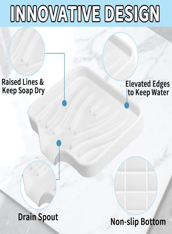 MCSDFN 2 Pack Silicone Soap Dish with Drain, Self Draining Bar Soap Holder for Shower, Silicone Dish Soap Tray, Bathroom and Kitchen Sink Organizer, White - Image 4