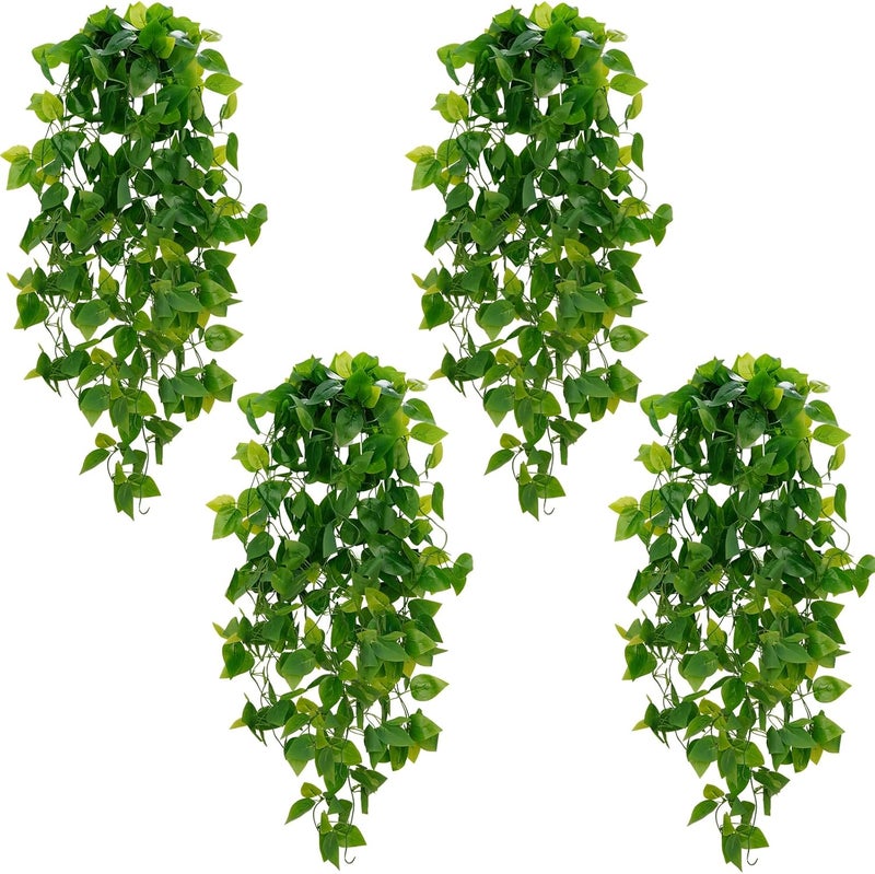BLEUM CADE Fake Hanging Plants, 4pcs Artificial Hanging Plant, Faux Pothos Vines Hanging Plant Greenery for Wall Home Living Room Indoor Outdoor Decor (No Baskets) - Image 1