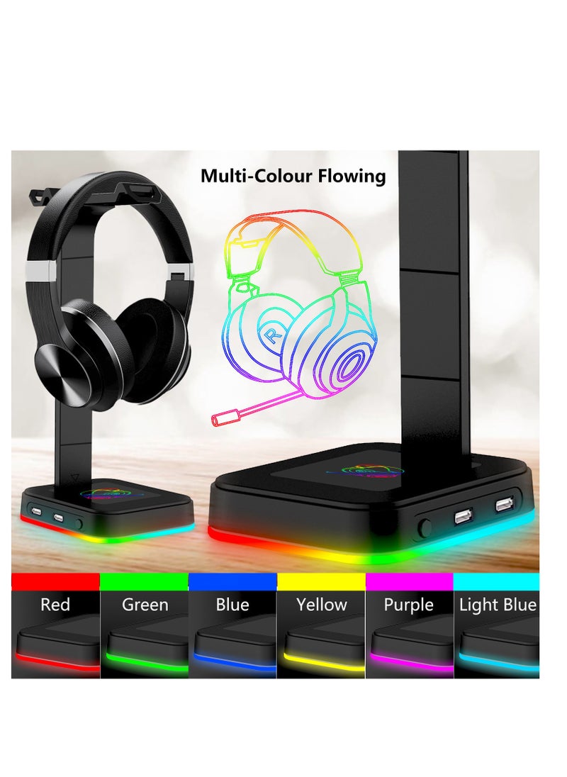 Joshberg RGB Headphone Stand with USB Charger Desktop Gaming Headset Holder Hanger with 2 USB Charger & Multicolor Lighting for Gamers  - Image 2