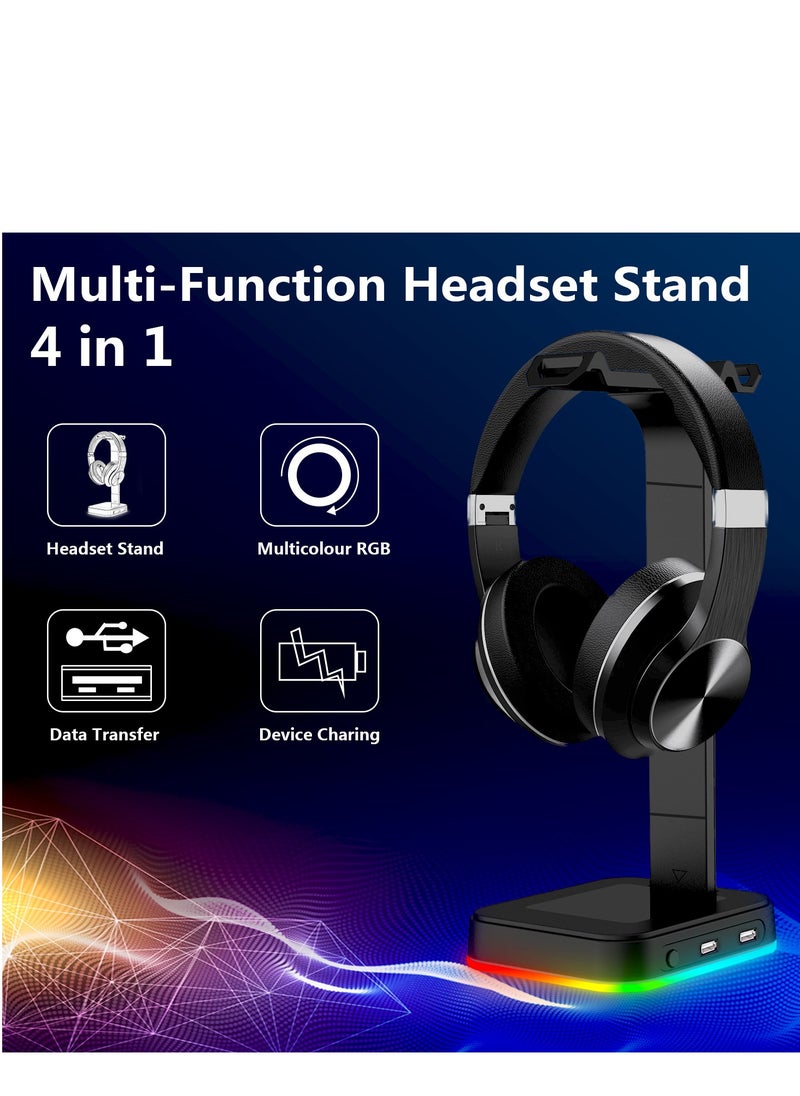 Joshberg RGB Headphone Stand with USB Charger Desktop Gaming Headset Holder Hanger with 2 USB Charger & Multicolor Lighting for Gamers  - Image 4