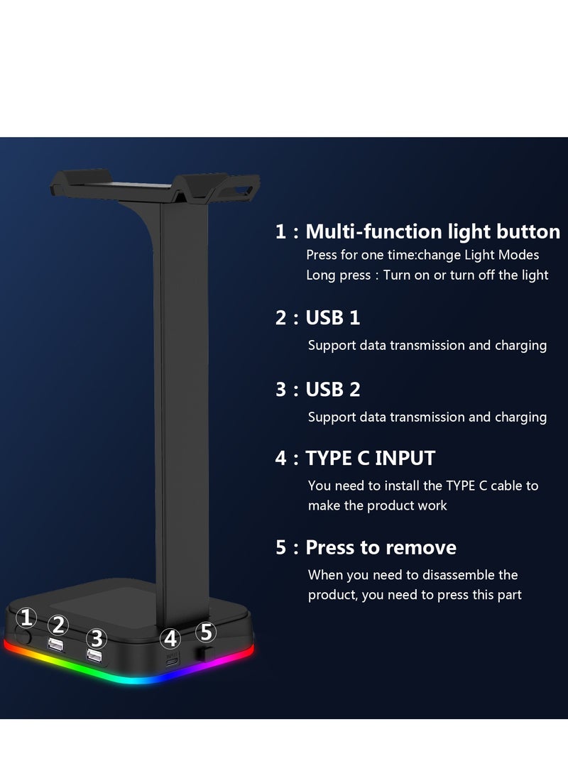 Joshberg RGB Headphone Stand with USB Charger Desktop Gaming Headset Holder Hanger with 2 USB Charger & Multicolor Lighting for Gamers  - Image 5