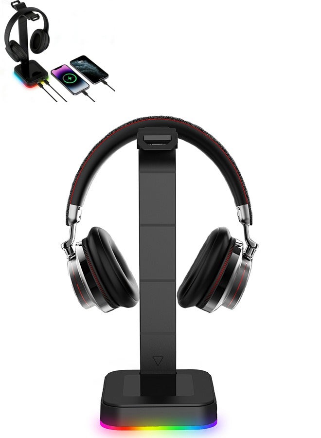 جوشبيرغ حامل سماعة رأس RGB مع شاحن USB وحامل سماعة رأس للألعاب على سطح المكتب مع شاحنين USB وإضاءة متعددة الألوان للاعبين - Image 1