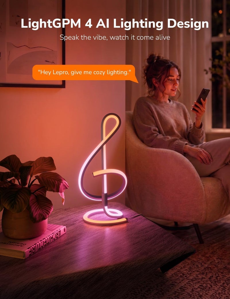 لايتنغ إيفر مصباح طاولة Lepro TB2 AI، مصباح LED ذكي مع مزامنة الموسيقى، مصمم إضاءة ذكي شخصي، هدية، تغيير الألوان DIY، التحكم الصوتي، يعمل مع Alexa و Google Assistant، بلوتوث و WiFi 2.4GHz - Image 2