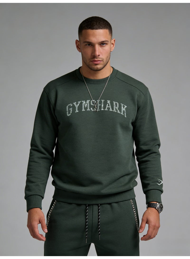 جيمشارك Gymshark unisex gray green round neck sweatshirt - retro logo pattern pullover, soft cotton blend, casual sports - Image 5