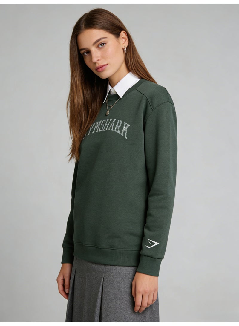 جيمشارك Gymshark unisex gray green round neck sweatshirt - retro logo pattern pullover, soft cotton blend, casual sports - Image 2