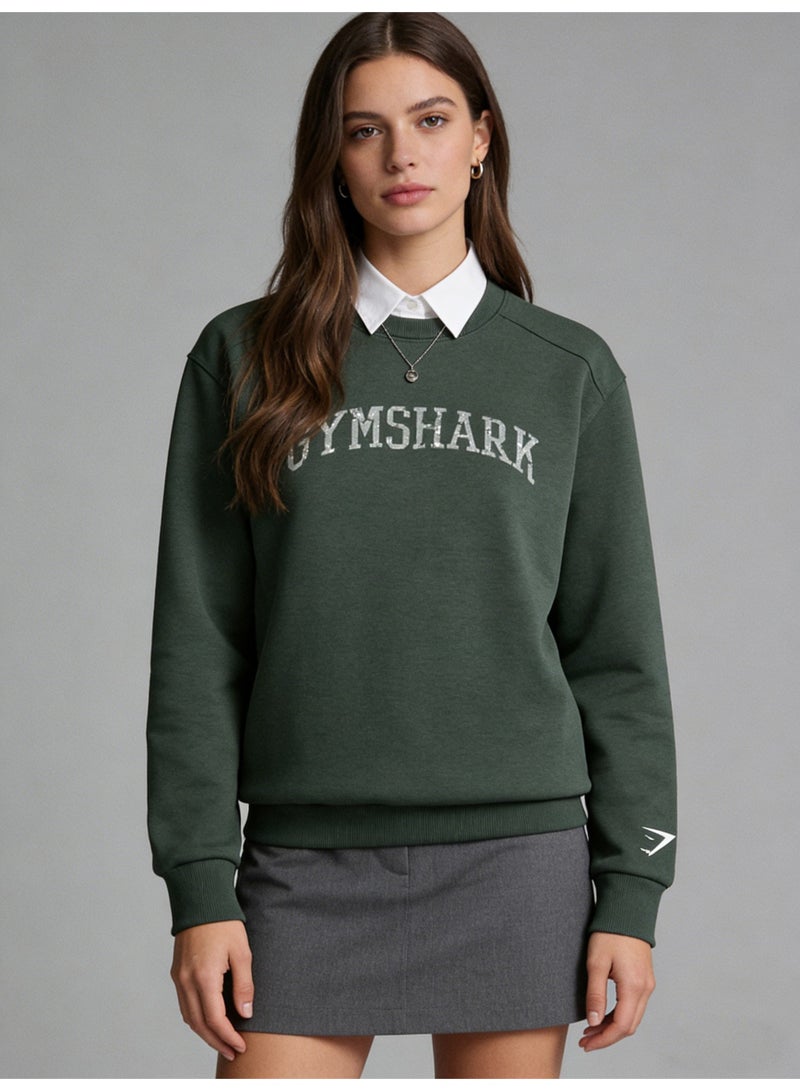 جيمشارك Gymshark unisex gray green round neck sweatshirt - retro logo pattern pullover, soft cotton blend, casual sports - Image 3