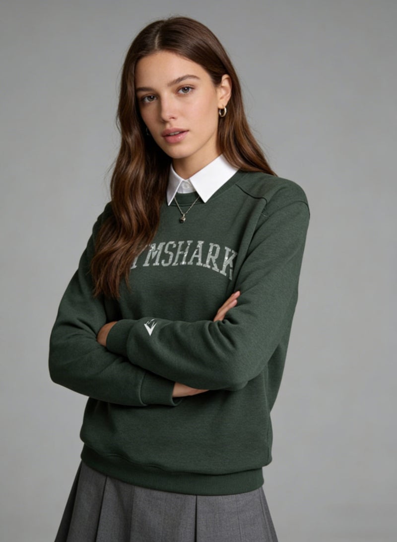 جيمشارك Gymshark unisex gray green round neck sweatshirt - retro logo pattern pullover, soft cotton blend, casual sports - Image 4