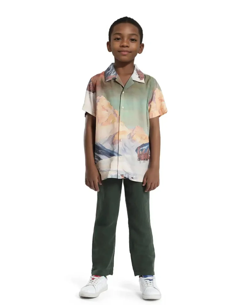 Rare Ones Rare Ones Kids Pastor-K Dusky Green Cotton Regular Fit Solid Trouser