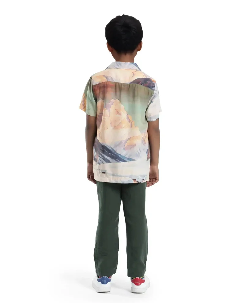 Rare Ones Rare Ones Kids Pastor-K Dusky Green Cotton Regular Fit Solid Trouser