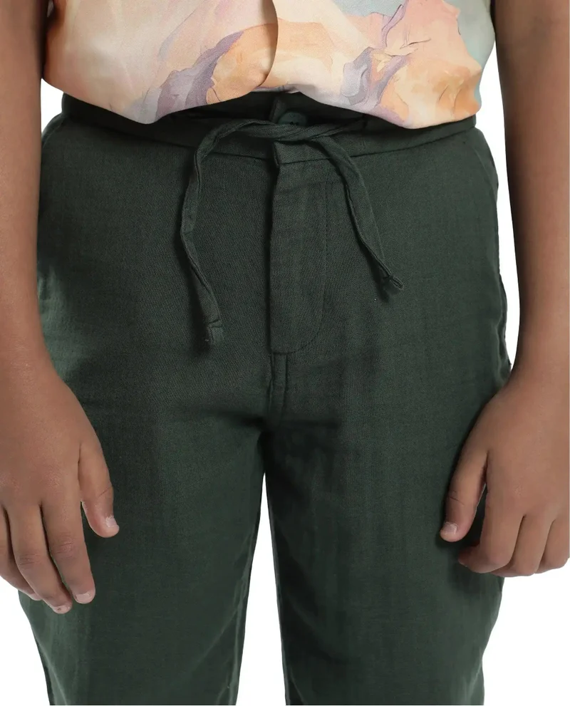 Rare Ones Rare Ones Kids Pastor-K Dusky Green Cotton Regular Fit Solid Trouser