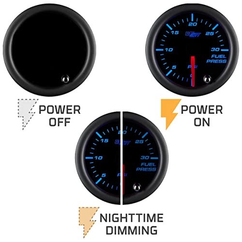 GlowShift Tinted 7 Color 30 PSI Fuel Pressure Gauge Kit for Diesel Trucks - Includes 1/8-27 NPT Electronic Sensor & Wiring - Multi-Color Display - Black Dial - Smoked Lens - 2-1/16" 52mm - Image 5