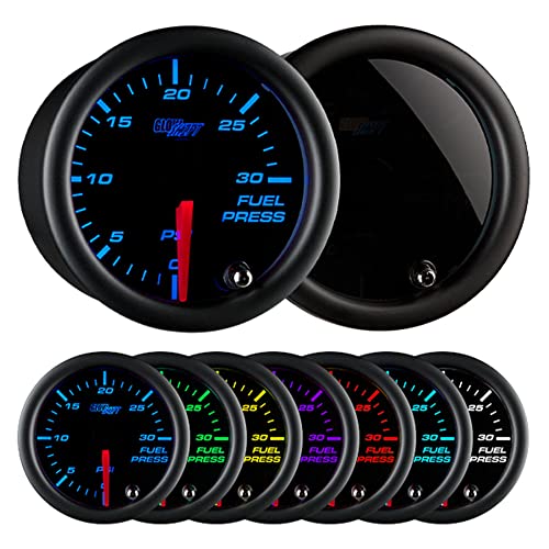 GlowShift Tinted 7 Color 30 PSI Fuel Pressure Gauge Kit for Diesel Trucks - Includes 1/8-27 NPT Electronic Sensor & Wiring - Multi-Color Display - Black Dial - Smoked Lens - 2-1/16" 52mm - Image 1