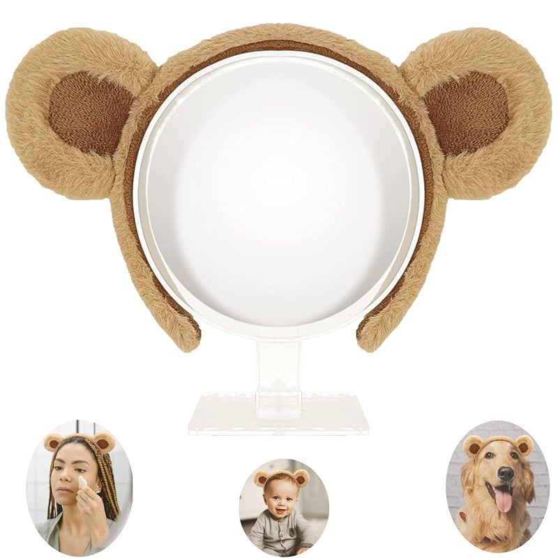 Beviliu Brown Bear Ears Headband Cute Hairband Fluffy Animal Head Wear for Party Cosplay Makeup Washing Face Halloween Costume Christmas