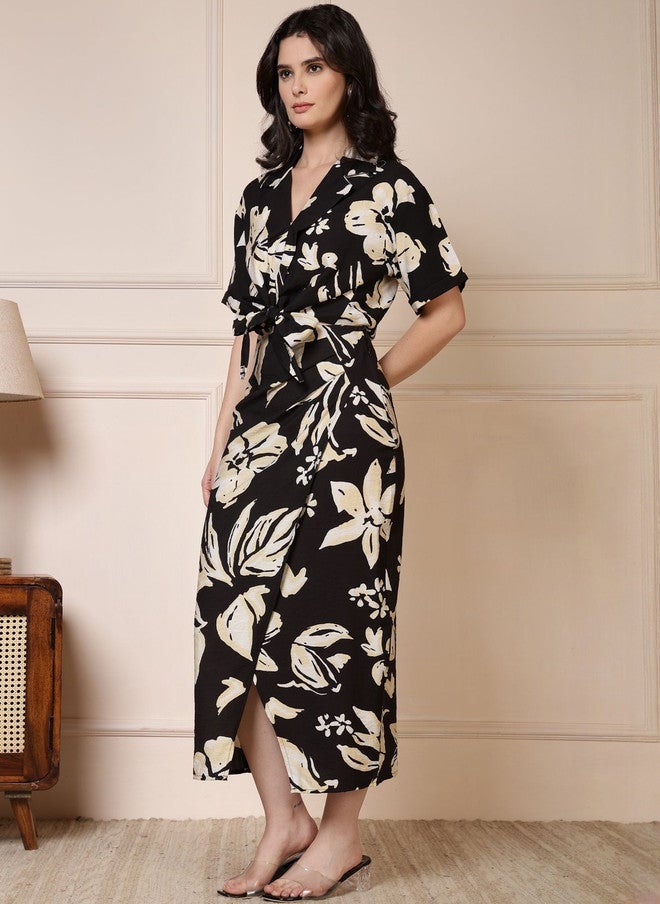 Rue Collection مجموعة روي المطبوعة بالأزهار مع قميص ذو ياقة وتنورة - Image 3