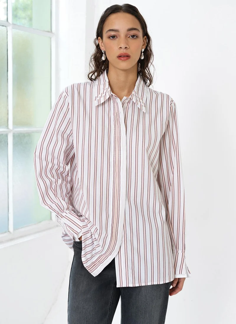 Women's Powder Pink Multi Cambria Cotton Pintuck Shirt