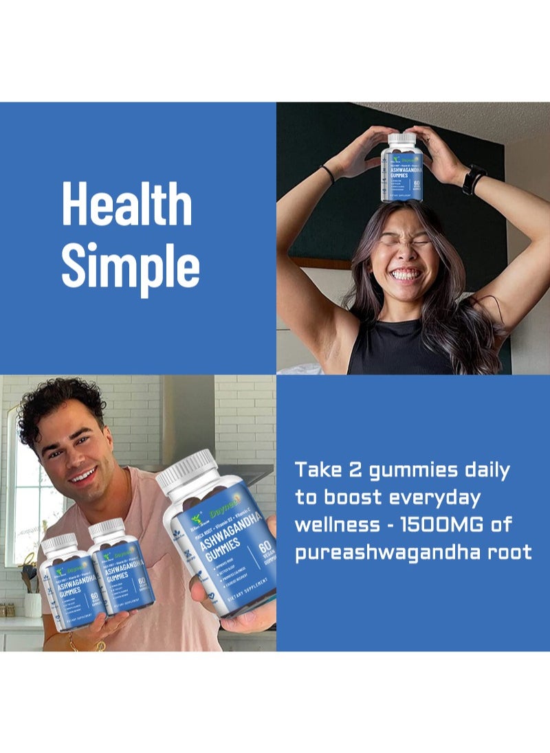 Daynee - 60 Count Ashwagandha gummies，Immune Boosting Candy, Stress Relief, Sleep Promotion,  Vitamin D2 + Vitamin C - Image 1