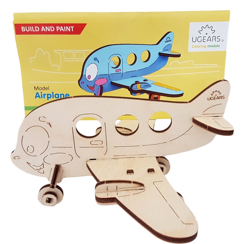 Ugears 3D Wooden Jigsaw Puzzle Games - Kids Coloring kit - Airplane - STEAM Learning Brain Games Toys & Puzzles for Kids - Building Toys & Building Sets for Kids -DIY Kits for Kids & Gift for Kid - Image 2
