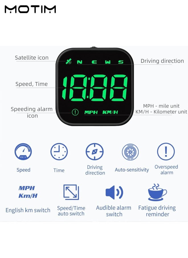 Motim - Car Head Up Display High Definition Refitted Speedometer with Digital Speed, Car Hud Digital GPS Speedometer, Voice Alerts, Fatigue Driving Reminder Overspeed Alarm Trip Meter for All Vehicle - Image 1