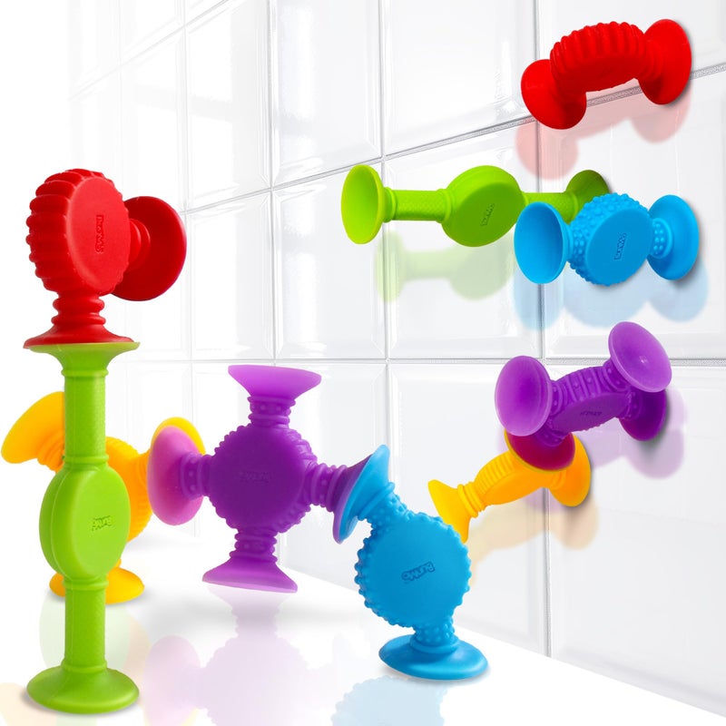 BUNMO Bath Toys Suction - Connect, Build, Create - Toddler Bath Toys - Hours of Fun & Creativity - Fine Motor Skills - Stimulating Sensory Toys - Non-Mouthable Toy 3+ - Textured 10 Pack - Image 1