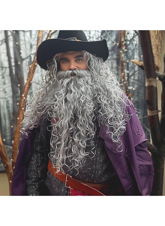 HOMELEX Grey Wizard Beard And Wig - Halloween Funny Father Time Costume Accessory for Adults - Image 3