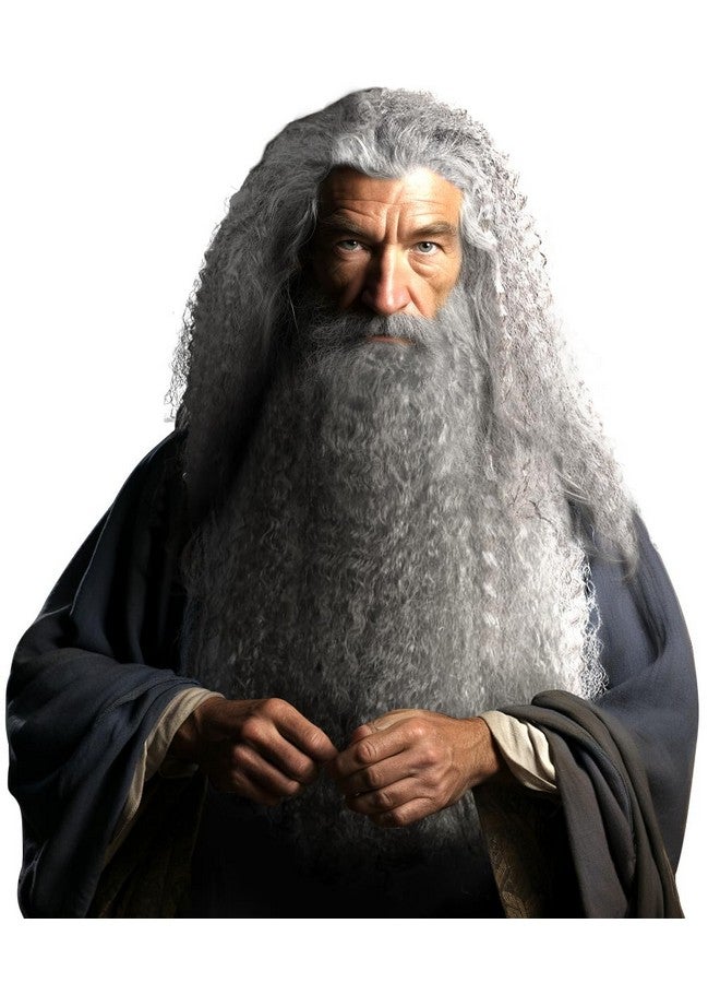 HOMELEX Grey Wizard Beard And Wig - Halloween Funny Father Time Costume Accessory for Adults - Image 1