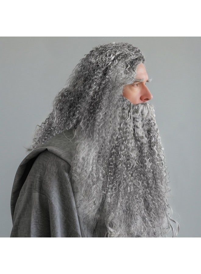 HOMELEX Grey Wizard Beard And Wig - Halloween Funny Father Time Costume Accessory for Adults - Image 4
