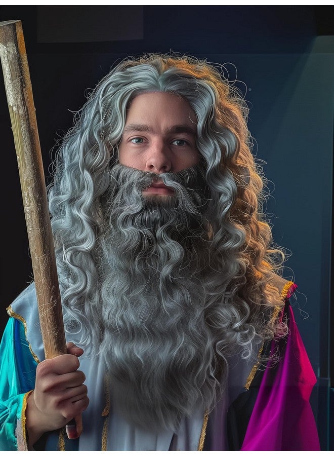 HOMELEX Grey Wizard Beard And Wig - Halloween Funny Father Time Costume Accessory for Adults - Image 2