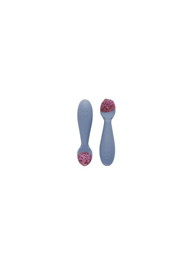 ezpz Ezpz Tiny Spoon - 100% Food Grade Silicone Self Feeding Spoon for Baby Led Weaning + Purees - Designed by a Pediatric Feeding Specialist - Sensory Bumps - Set of 2 Dip Spoons for 4 Months+ (Indigo)  - Image 2