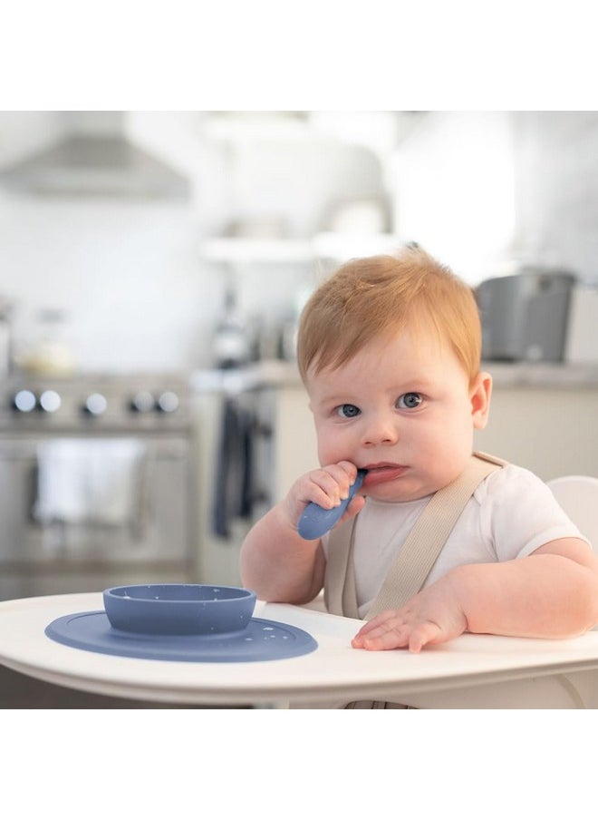 ezpz Ezpz Tiny Spoon - 100% Food Grade Silicone Self Feeding Spoon for Baby Led Weaning + Purees - Designed by a Pediatric Feeding Specialist - Sensory Bumps - Set of 2 Dip Spoons for 4 Months+ (Indigo)  - Image 3