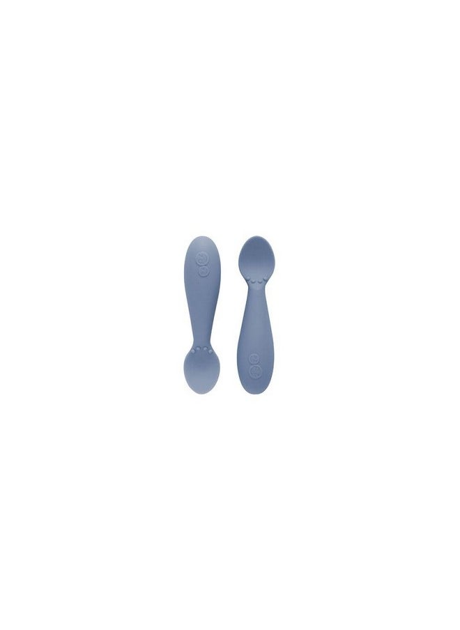 ezpz Ezpz Tiny Spoon - 100% Food Grade Silicone Self Feeding Spoon for Baby Led Weaning + Purees - Designed by a Pediatric Feeding Specialist - Sensory Bumps - Set of 2 Dip Spoons for 4 Months+ (Indigo)  - Image 1