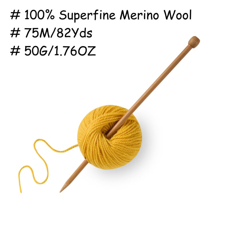 Gisimo 100% Merino Wool Yarn, 3-Ply Luxurious and Soft Yarn for Hand Knitting & Crocheting (Gold,1Ball) - Image 3