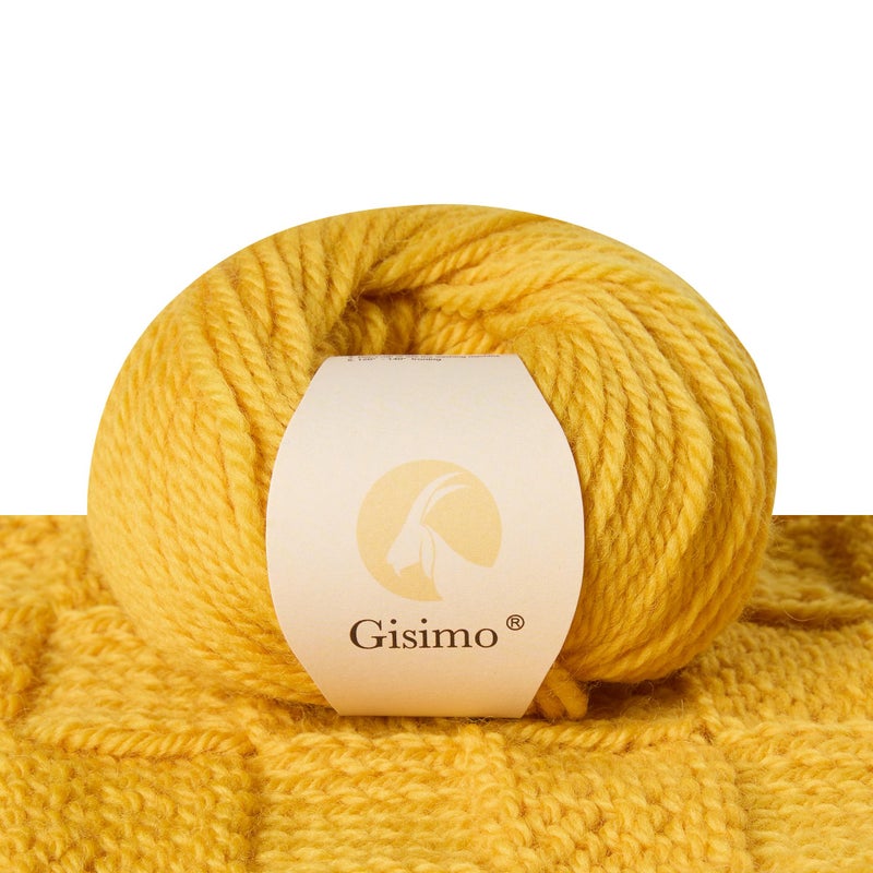 Gisimo 100% Merino Wool Yarn, 3-Ply Luxurious and Soft Yarn for Hand Knitting & Crocheting (Gold,1Ball) - Image 1