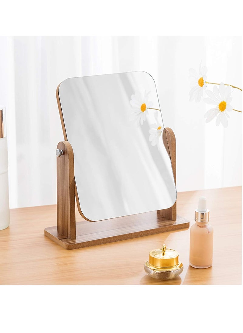 XiuWoo - 360° Swivel Wooden Makeup Mirror – Portable Desktop Vanity Mirror with Frame for Bedroom, Dressing Table, Makeup Application - Image 1