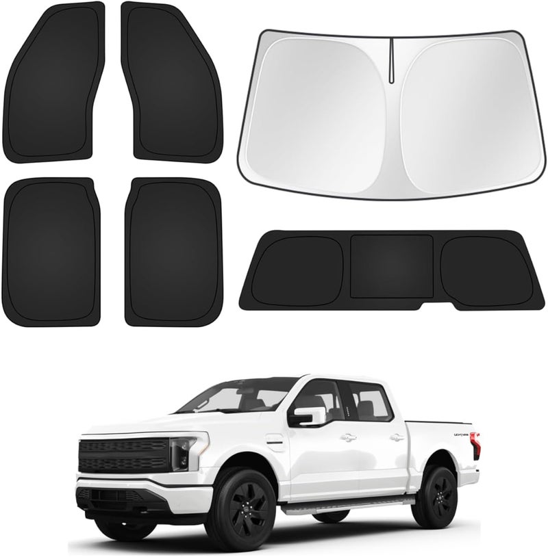 Canvcle Window Shades for Ford F150 2021-2026 F-150 Accessories Windshield Sun Shade Side Rear Window Covers Sunshade Sun Visor Shield Privacy Protection for Camping Keep Vehicle Cool Black 6PCS - Image 1