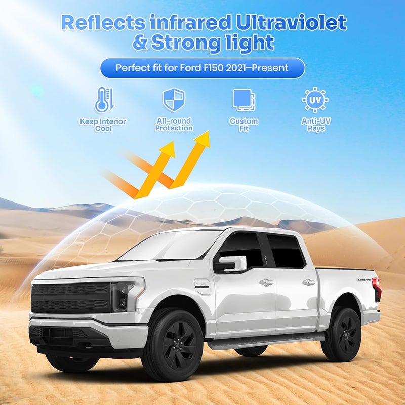 Canvcle Window Shades for Ford F150 2021-2026 F-150 Accessories Windshield Sun Shade Side Rear Window Covers Sunshade Sun Visor Shield Privacy Protection for Camping Keep Vehicle Cool Black 6PCS - Image 2