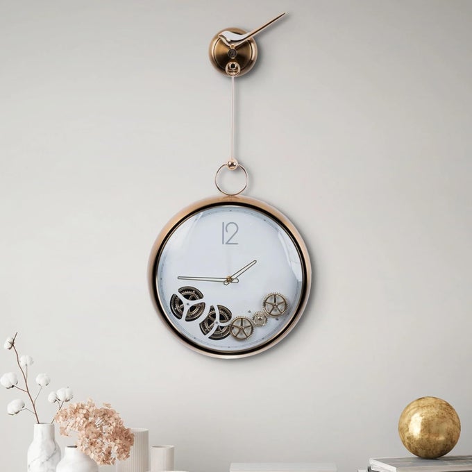 MOVING GEAR WALL CLOCK WITH GLASS COVER METAL WALL CLOCK FOR LIVING ROOM DECOR UNIQUE WALL ART DECOR CLOCK WHITE